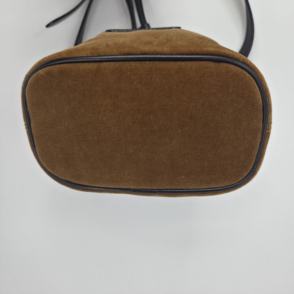 Vintage Dooney & Bourke Brown Velvet Drawstring Bucket Bag Black Leather Trim - Picture 4 of 5